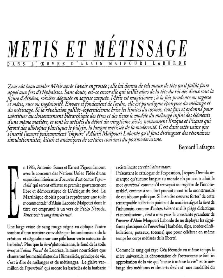 Article "Mtisse et mtissage" page 1